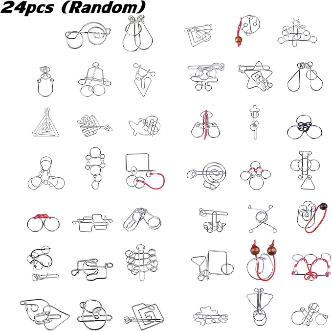 VolksRose 24pcs Brain Teaser Metal Wire Puzzles, Classical Mini Metal Puzzles Set, Mind Smart Game IQ Challenge Puzzle Games, Educational IQ Test Toy Lock Puzzle Gift for Adults Kids Teenagers