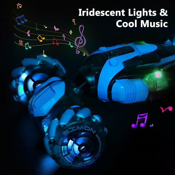 Gesture Sensing RC Stunt Car for Boys, Remote Control Toys for Kids Age 5-7, 6-8, 9 10 11 12+ Years Old Birthday Gifts, 2.4GHz Hand Controlled RC Drift Car with Light & Music, Double-Sided Driving