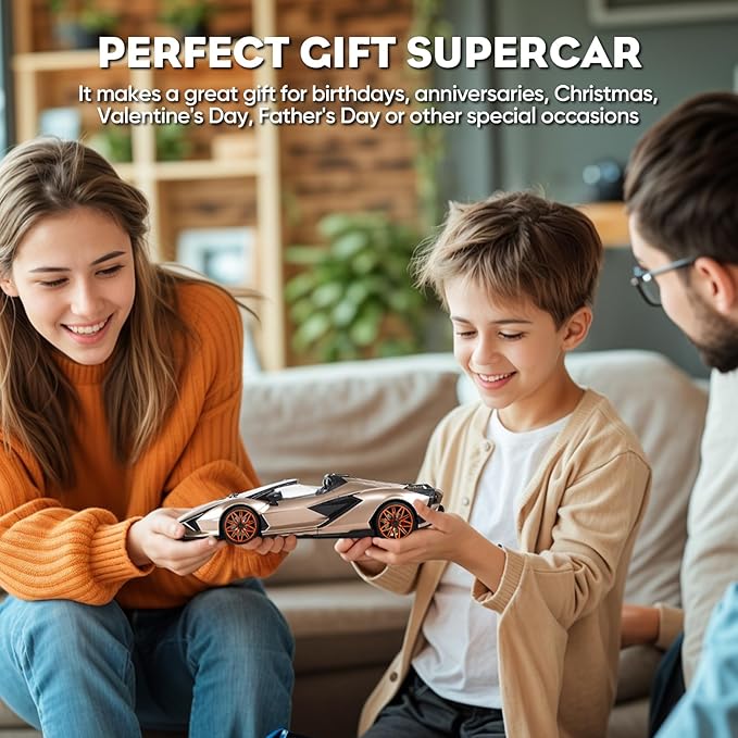 MIEBELY Lamborghini Remote Control Car, 1:16 Scale Lambo Toy Car 7.4V 500mAh Officially Licensed 12Km/h Rc Cars with Led Light 2.4Ghz Model Car for Adults Boys Girls Birthday Ideas Gift (Champagne)