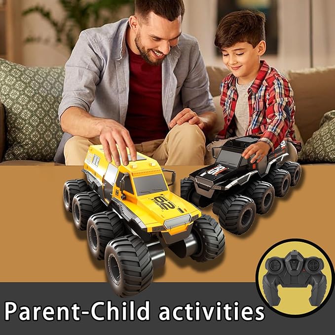 Amphibious RC Truck 1: 12 8WD, 2.4G Off Road Waterproof Large Remote Control Car for Boys, All Terrain RC Car Toys for 7 8 9 10 11 12 Year Old Boys/Girls 4+, Gift Birthday Christmas -Black