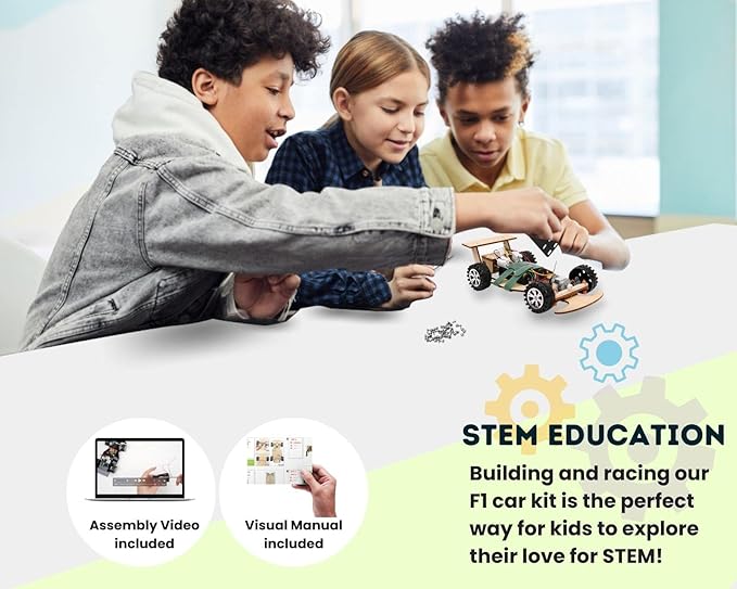 Wooden Wireless Remote Control F1 Racing Car Science Kit to Build (3 Pack of Green)