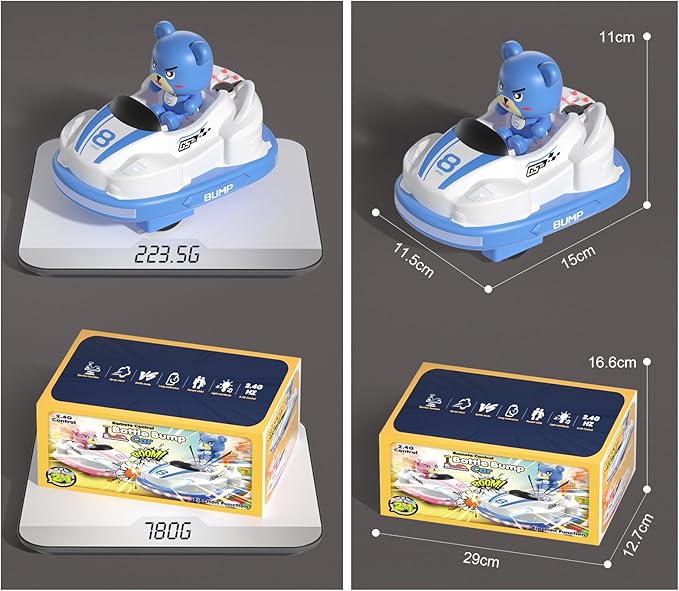 Velasko RC Bumper Cars Set of 2, Remote Control Cartoon Bumper Cars Set Toddler Toys with Music Lighting Spray for 3 4 5 6 Year Old Kids, Boys Girls Christmas Birthday Gift