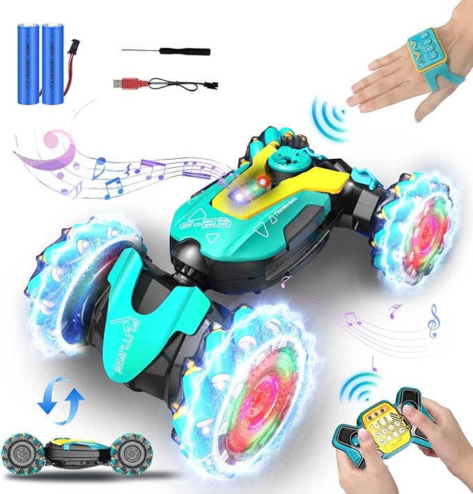 Gesture RC Car, 2.4GHz 4WD Gesture Sensing RC Stunt Car Toys for Aged 6-8-12 Boys Girls, Drift Hand Controlled Remote Control Twist Cars Off Road 360° Rotation with Lights Music