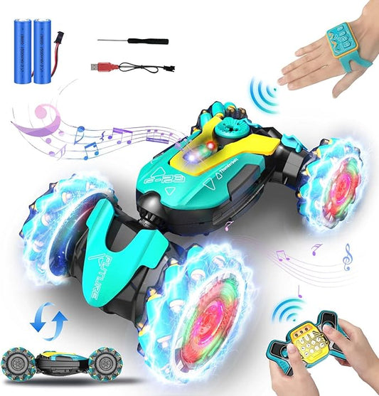 Gesture RC Car, 2.4GHz 4WD Gesture Sensing RC Stunt Car Toys for Aged 6-8-12 Boys Girls, Drift Hand Controlled Remote Control Twist Cars Off Road 360° Rotation with Lights Music