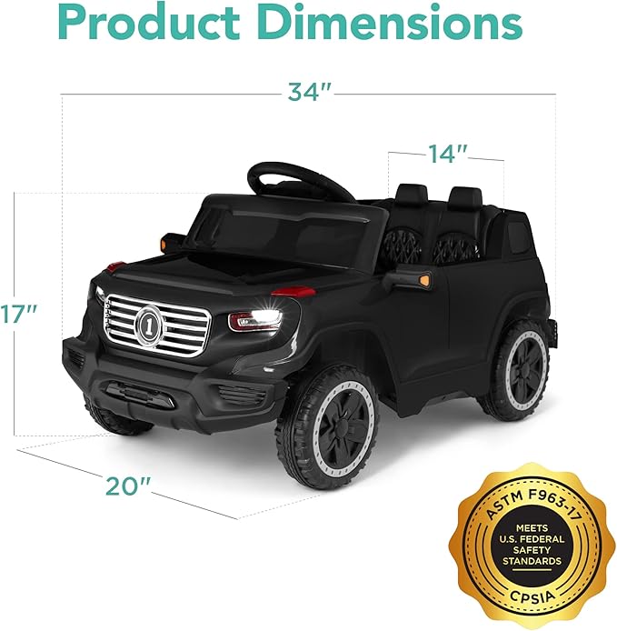 Best Choice Products Kids 6V Ride On Truck w/Parent Remote Control, 3 Speeds, LED Lights, Black