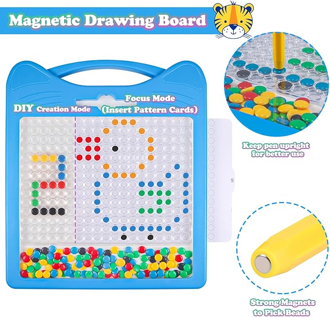 Extra Large Magnetic Drawing Board for Kids, Magnet Doodle Board with 2 Stylus Pen and Beads, Magnetic Dot Art Fine Motor Skills Toy, Travel Toys Activities for Boys Girls (12.5" x 12.5")