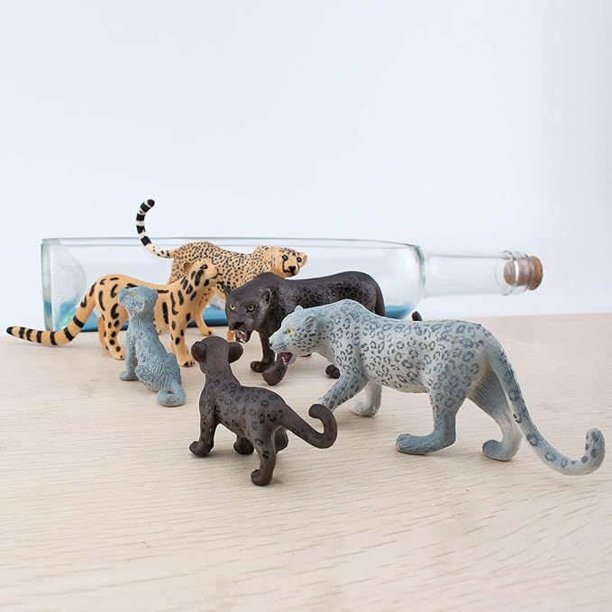 Cheetah Toys Panther Figurine 6PCS Realistic Snow Leopard Figurine Wild Animals Collectible for Boys and Girls Cake Toppers Christmas Birthday Gift for Kids Toddlers