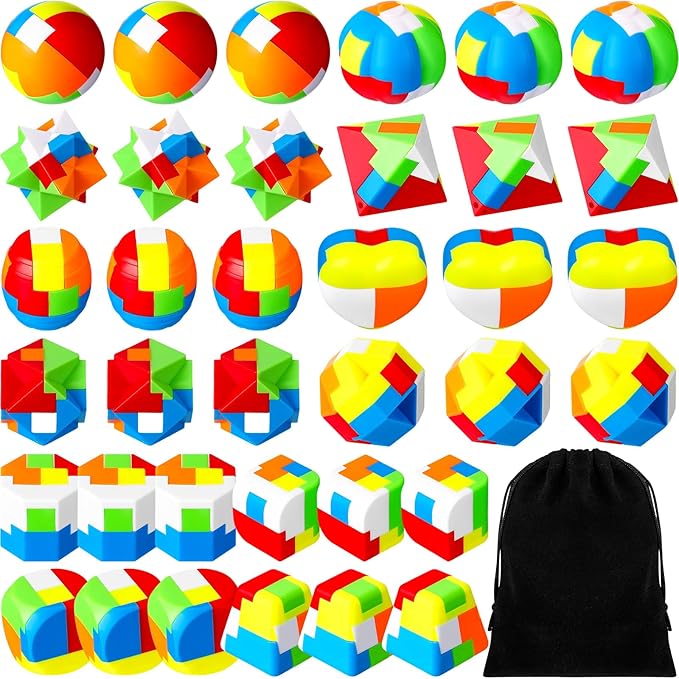 Jenaai 36 Pcs Brain Teaser Puzzles for Kids 3D Plastic Sphere Puzzle Chain Mind Game Puzzles for Boys Girls Holiday Christmas Challenge Game Party Favors Gift