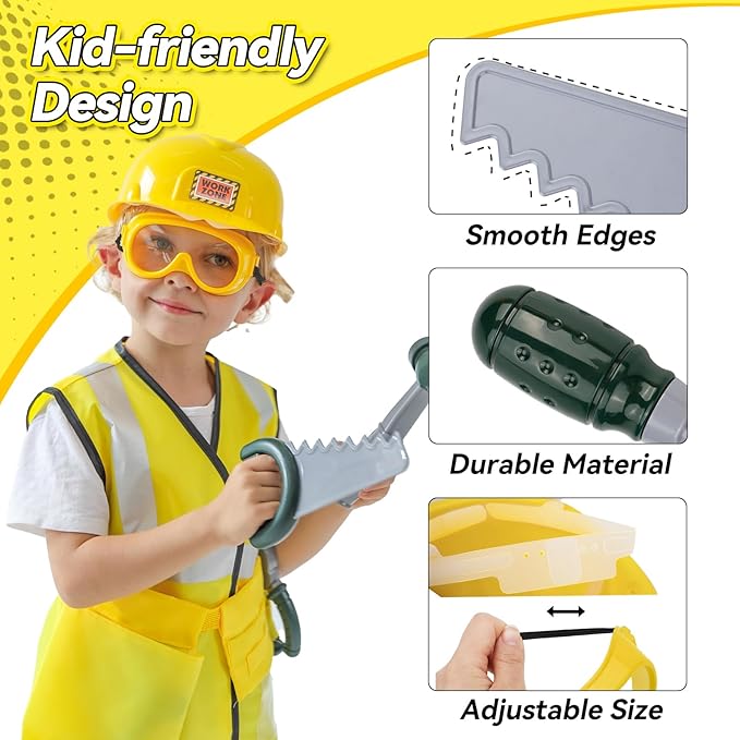 Tool Set for Kids Aged 3 4 5, Toddler Construction Pretend Toys with Worker Vest & Hat, Child Dress up Gift for Boys Girls