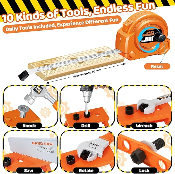 Kids Tool Set with Portable Tool Box & Electronic Toy Drill, Toddler Tool Set,Tool Play Toys Construction Tools for Kids Ages 3,4,5,6,7,8 for Christmas Birthday Gifts