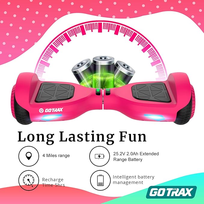 Gotrax Hoverboard with 6.5" LED Wheels & Headlight, Max 4/5 Miles Range, 6.2mph Power by Dual Brushless Motor, UL2272 Certified and 50.4Wh/65.52Wh Battery Self Balancing Scooters for 44-176lbs Kids