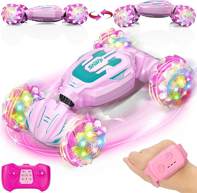 Gesture Sensing RC Stunt Car, Pink Remote Control Car for Girls Birthday Gifts, Pink RC Car for Kids Age 6-12, 2.4Ghz Hand Controlled Twist Cars, 360° Rotating Cars Toy for Girls Age 8 9 10 11+