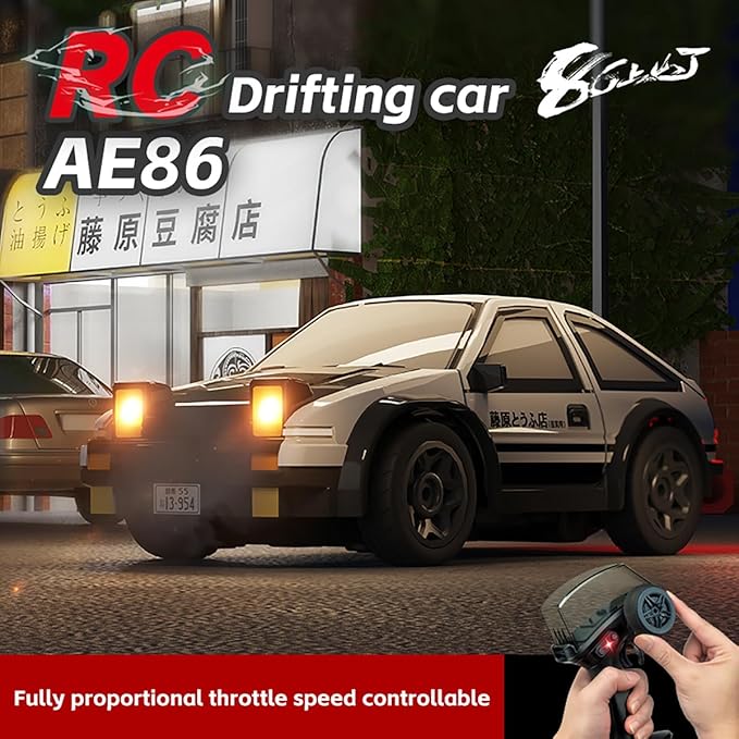 RC Drift Car 1/64 Scale Mini RC, 2.4Ghz Micro Turbo Racing 4WD Desktop Remote Control Rally Car with LED Lights for Adults Kid Toys Gift (AE86)