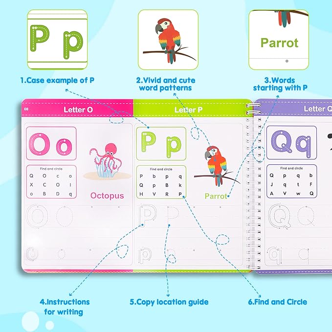 Kindergarten Books for Kids - Toys for 4 5 6 7 Year Old Boys Girls - Handwriting Practice Workbook, Educational ABC Tracing Book with Reusable Activities, Montessori Learning Toys for Kids Ages 4-6