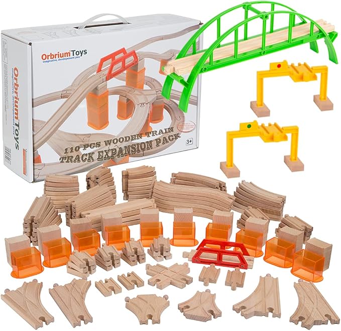 Toys 110 Pcs Wooden Train Track Expansion Pack Compatible with Thomas Wooden Train, Brio, Thomas The Tank Engine