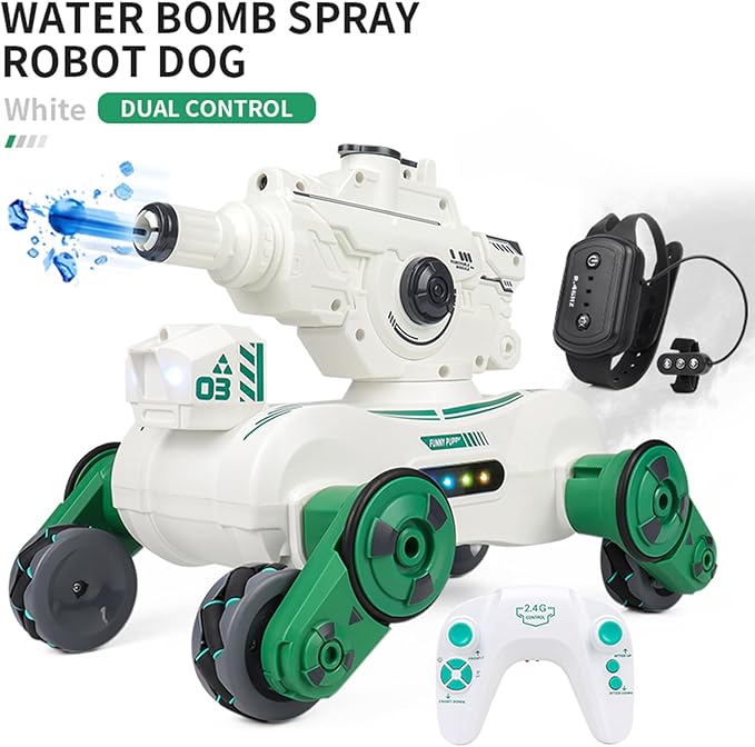 RC Tank That Shoots, RC Stunt Car Shooting Water Bullets, Gesture Sensing Remote Control Tank with 360?Rotation, Spray, Light and Music, 2.4GHz 4WD All Terrains RC Cars for Kids (White)