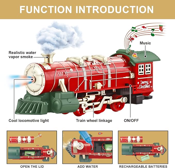 Train Set - Train Set for Toddlers w/Music Light & Smoke, Christmas Train Sets for Around The Tree, Train Toys for Kids 4-7, Christmas Train for 3 4 5 6 7 8 Year Old Boys Girls Kids Birthday Gift