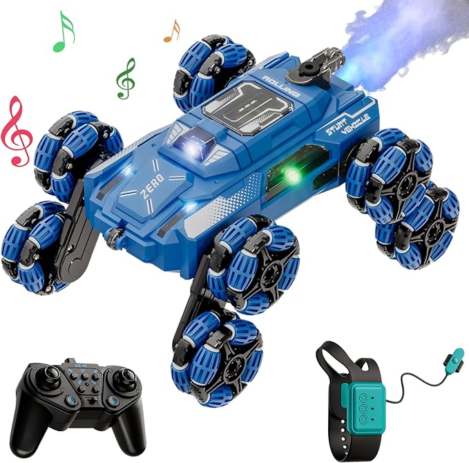Cool 8 Wheel Gesture Control RC Stunt Car , Birthday Toys Gifts for 6 7 8-12 13 14 Year Old Boys , 2.4Ghz Hand controlled Remote Control Transform Drift Cars , Double Sided Climbing with Music & Spray