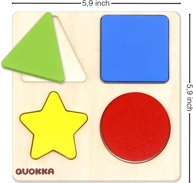 QUOKKA Wooden Puzzles for Toddlers 1-3 - 6 Toddler Peg Puzzles Ages 2-4 - Montessori Toy for Kids Ages 3-5 with Animal, Fruits, Geometric Shapes - Educational Preschool Game Gift for Childrens
