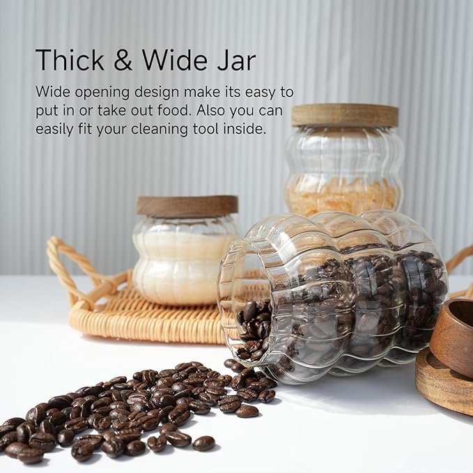 Glass Jars with Lids 27 Oz Cookies Jar Cute Candy Jar Canisters for Nuts Sugar Coffee Storage Jar Sets Large Storage Jars with Wood Lids for Pantry Kitchen Glass Food Jars for Spice (3 Pcs)