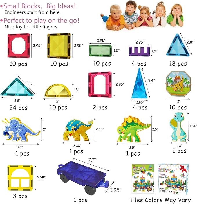Jasonwell Magnetic Tiles Building Blocks Set for Boys Girls Preschool Educational Magnet Construction Kit Stacking STEM Toys Christmas Birthday Gifts for Kids Toddlers 3 4 5 6 7 8 9 10 + Year Old