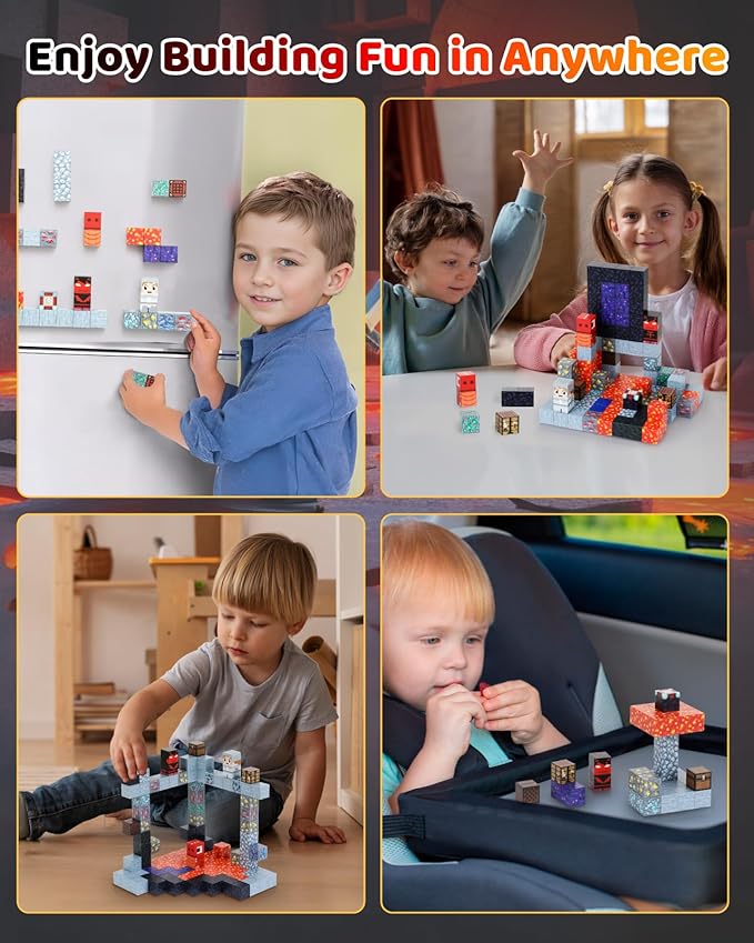 115PCS Magnetic Blocks - Building Toys for Boys Girls 3+, with 20 Unique Patterns, Lava Rivers, Volcanoes, & Dragons, STEM Sensory Toys for Kids Boys Girls Ages 3 4 5 6 7 8 9 Birthday Gifts