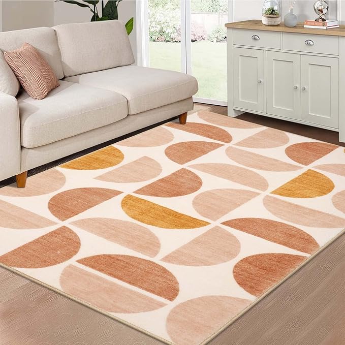 Lahome Boho Rug for Living Room - 4x6ft Multi, Soft, Ultra-Thin, Modern, Washable, Distressed, Non-Shedding Dining Room Rug for Kids, Nursery, Office