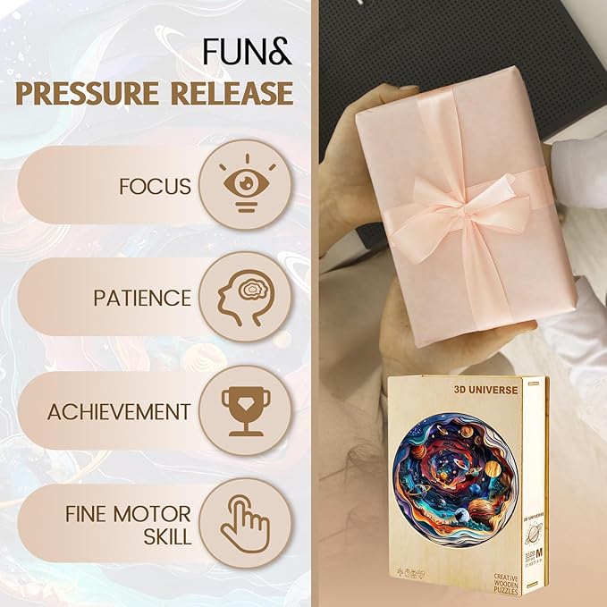 Wooden Puzzle for Adults-3D Visual Effect Universe Unique Shape Advanced Wooden Jigsaw Puzzle for Adults and Kids,Best Birthday Gift,Wood Box Craft Kit (Medium)