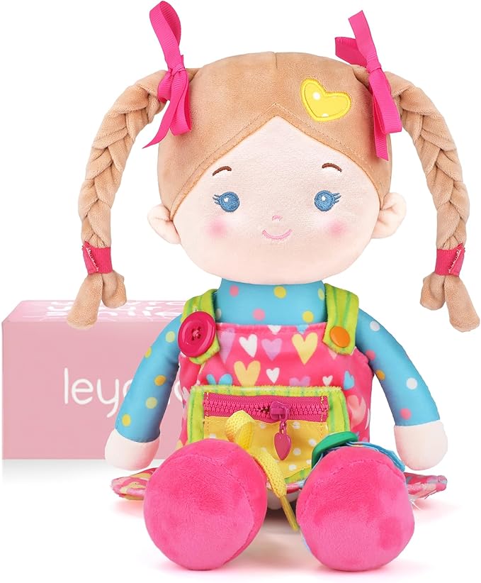 Educational Soft Baby Doll(16''), Learning Sensory Doll for Toddlers, Montessori Toys for 2-Year-Old Girls Christmas, Birthday Gifts, Plush Doll with Zipper, Shoelace, Button-Busy Sweetheart