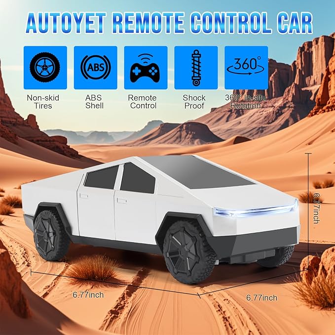 Remote Control Pickup Truck, 1/24 Scale Racing Car Model, Rechargeable Battery & Light and Loadspace, for Adults and Boys (Silver)