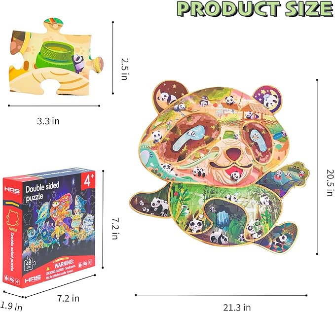 HAS Floor Puzzles for Ages Kids 4+, 48 PCS Double-Sided Giant Panda Puzzles, Unique Large Pieces Irregular Shape Jigsaw Puzzle for Children