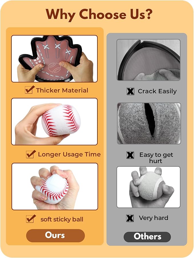 Toss and Catch Ball Game for Kids 3-8, Pool & Beach Ball Game, Outdoor Sports Toy with 2 Soft Sticky Balls & 2 Upgraded Paddles, Ages 3-8+