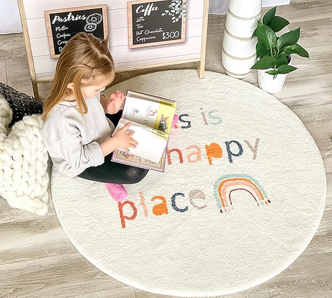 Poowe Round Kids Playroom Rug - Soft Alphabet Nursery Rug for Bedroom - Playtime Collection, Learning & Game Carpet for Classroom, Best Shower Gift for Infant Toddlers (Round 47.2", Rainbow)