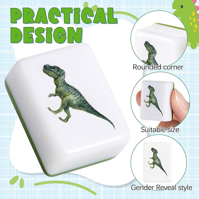 65 Tiles 30 mm Dinosaur Mahjong Game Blocks Set Push Tiles Blocks with Dinosaur Skeleton Pattern and Bag No DIY Required for Family Game Gift