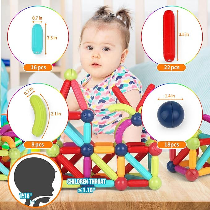 Magnetic Building Blocks Toy, Educational Magnetic Building Sticks, Toddler Toys, Magnet Toy Set, Montessori Toys for Boys Girls, Gift Set for Kid’s Early Educational Learning