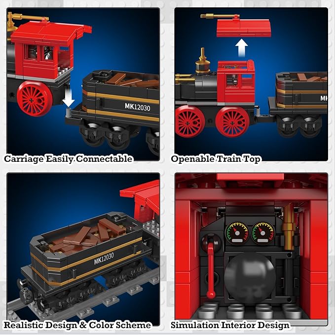 JMBricklayer Train Building Set, RC City Train Building Toy with Train Tracks and Tunnel, 51111 Steam Locomotive Model Kit for Play Display or Collection, Gift for Kids Boys Girls Adults