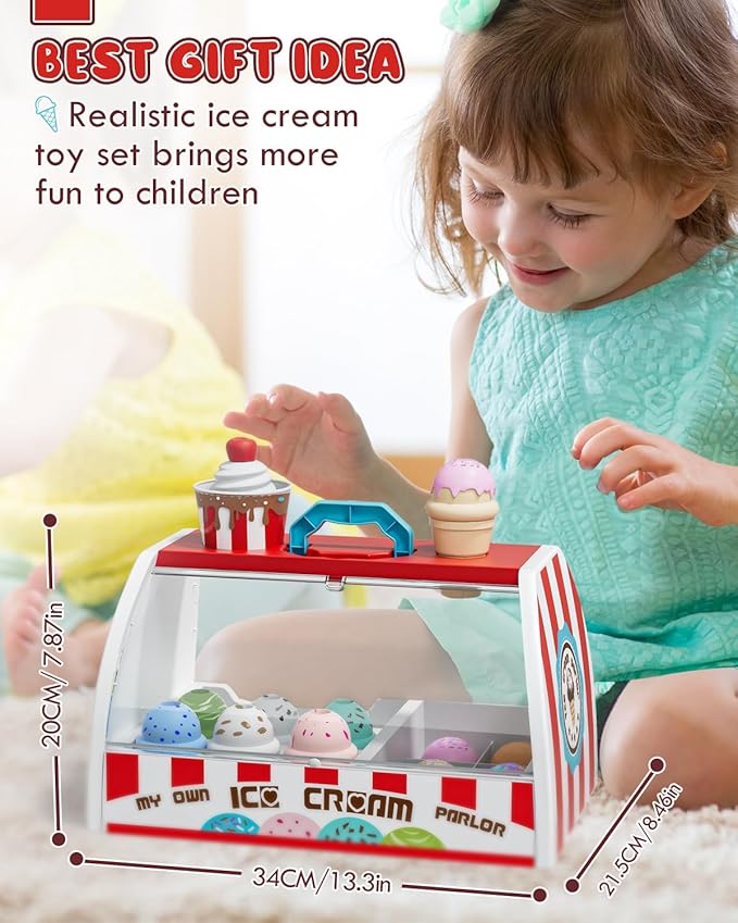 Lehoo Castle Ice Cream Toys for Toddlers 3-5, Toys for 3+ Year Old Girls, Ice Cream Play Set for Kids Ages 2-4, Play Ice Cream Counter Shop, Gift for Girls Boys 3 4 5 6 Year Old