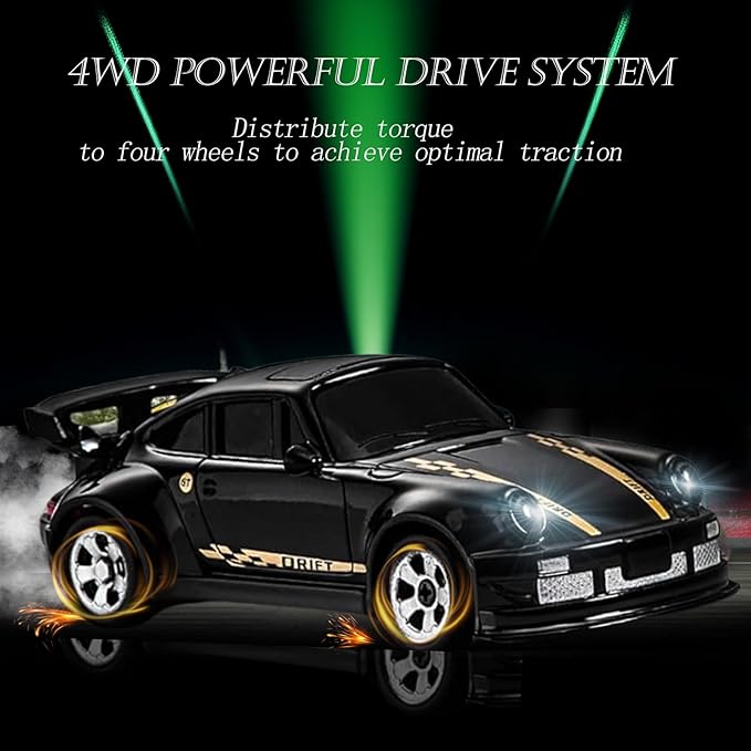 RC Drift Car, 1/64 Scale Mini Drift Cars, 2.4GHz Adjustable Throttle High Speed Remote Control Car, RTR 4WD Fast RC Cars with Lights, Hobby Race Vehicle Toy Birthday Gift for Kids, Boys, Girls, Adults