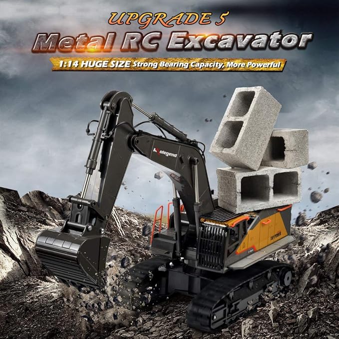 kolegend 22 Channel RC Excavator Metal Shovel Independent Arms 1/14 Scale, Professional Remote Control Construction Vehicles, Boy Toys Best Gift for 8+ Years Old Boys Adults