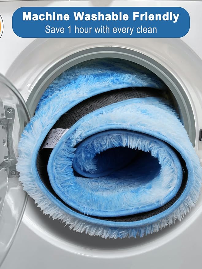 ONASAR Tie-Dye Blue Round Area Rug 4x4, Soft Bedroom Circle Rugs Floor Mats for Kids Girls Teen Room, Kawaii Fluffy Plush Shaggy Carpet for Baby Nursery Living Room Playroom Home Decor