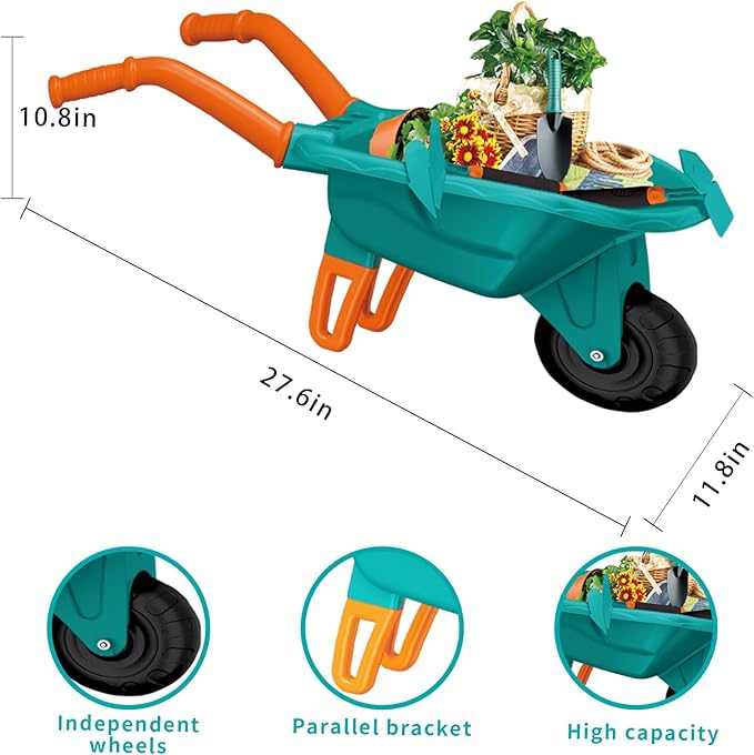 16Pcs Kids Gardening Tools Outdoor Toys Set Backyard Play with 93 PCS DIY Flower Garden Building Preschool Activities (Green)