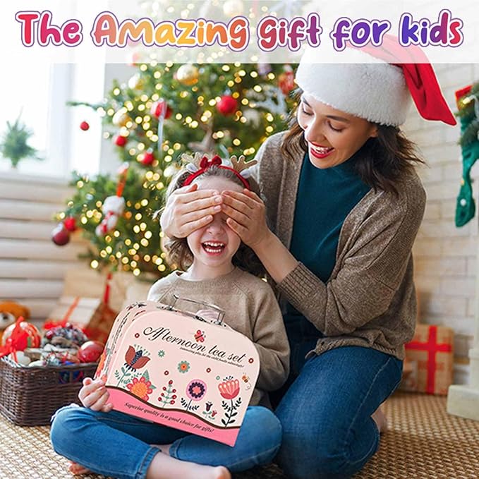 Tea Set for Little Girls, Birthday Gift for Age 3 4 5 6 Year Old, Toddler Toys Tea Party Set for Little Girls, Princess Kids Kitchen Pretend Toy with Tin Tea Set, Desserts & Carrying Case