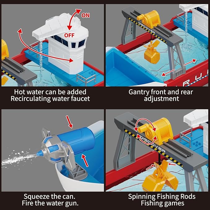 Ship Toy, Toy Boats for Water Play, Kids Bath Toy with Mini Fishes & Tools Dolls, Bathtub Bathroom Pool Beach Toy Set for Toddlers Boys, Toy Boats for Pool