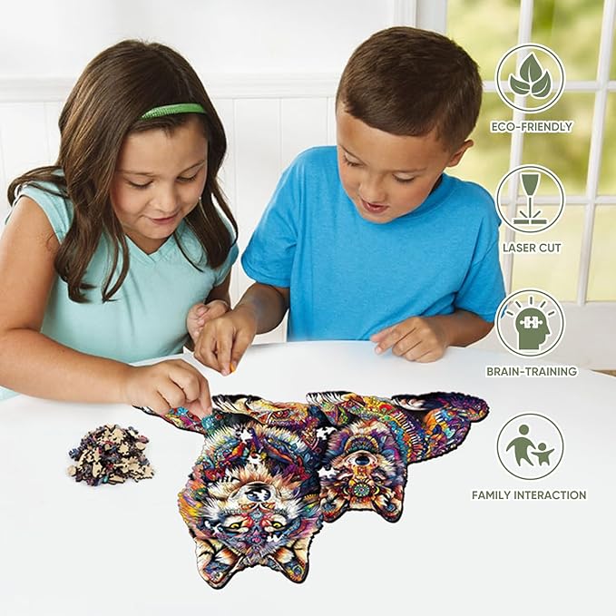 Wolf Family 500 Pieces Wooden Jigsaw Puzzles for Adults Unique Irregular Shape Fun Challenging Animal Puzzles for Kids and Couples on Birthday,Children’s Day,Christmas 16.7"*15.2"