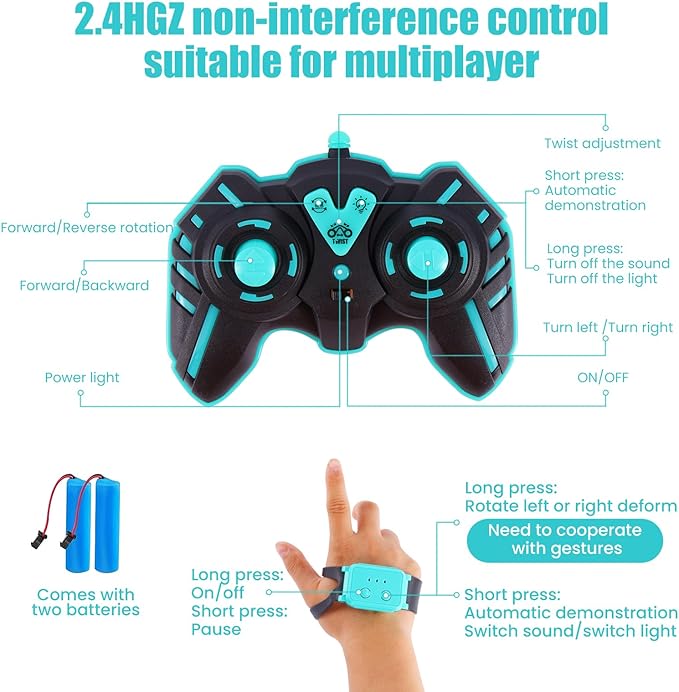 Gesture RC Car 4WD Gesture Sensing RC Stunt Car with Lights Music Remote Controll Transformed Vehicle 360° Rotation Drift Hand Controlled Remote Control Twist Cars