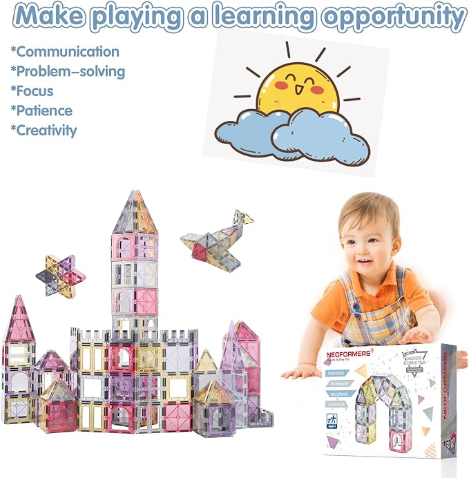 Magnetic Tiles 40pcs Magnet 3D Building Tiles Kids Toys for 3-8+ Years Old Boys & Girls - STEM Educational Learning Magnetic Blocks Toy Set