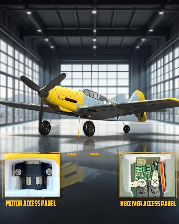 VOLANTEXRC RC Plane, 4 Channel Remote Control Airplane BF109 Fighter RTF with Aileron, Gyro, Aerobatics & 3 Modes Easy to Fly, Hobby Radio Controlled Aircraft for Beginners, Kids & Adults (Yellow)