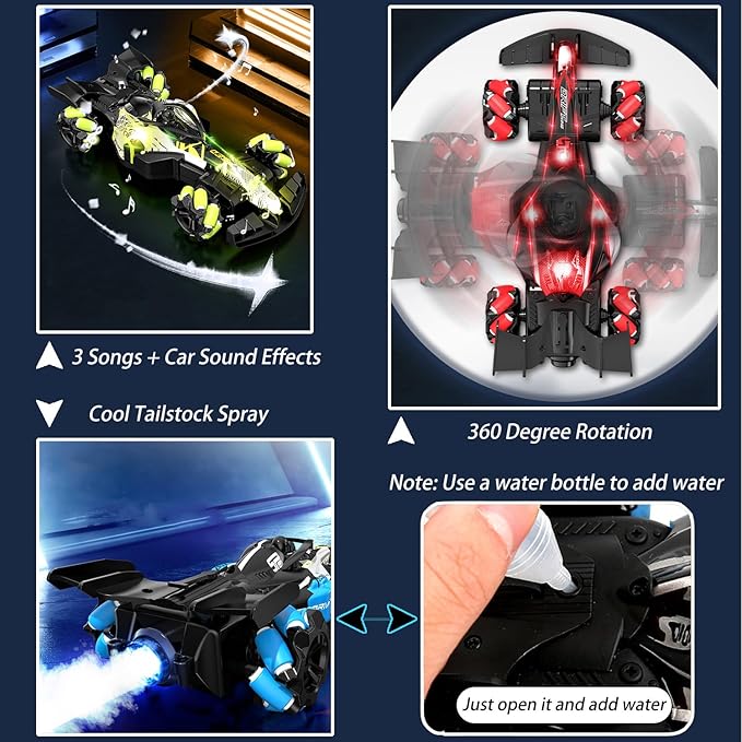2.4GHz Gesture Sensing Remote Control Car - 360° Spin High Speed Drift F1 Formula Racing, with Spray, Music & Light, 2 Control Mode, Toy for Kids 8-12 Year Birthday Coolest Best Toy (Red)