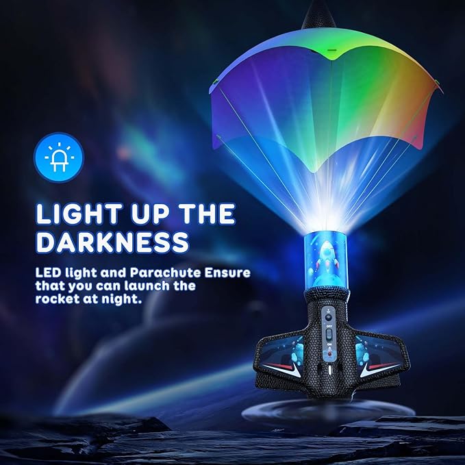 Rocket Launcher for Kids with Launch Set Up to 200 Ft Air Model Rocket Toy with Parachute, Space Ship Outdoor Toys for Ages 8-13 Boy Birthday Gift Birthday Gift for Kids