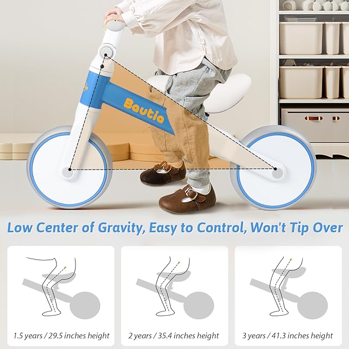 Balance Bike for 2 Year Old, Adjustable Seat & Handlebar, Age18 Months to 5 Years Old, No-Pedal Training Bike Toddler Push Bicycle First Gifts-Blue